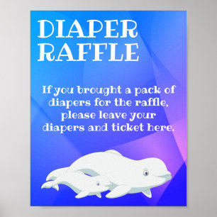 Affiche Béluga Bleu, Baby shower rose de l'océan Arctique