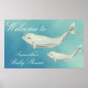 Affiche Beluga Whale Maman et Baby shower de veau Bienvenu