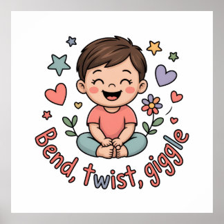 Affiche Bend twist giggle cute yoga kid