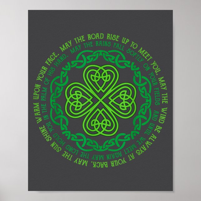 Affiche Bénédiction irlandaise Nœud celtique & Trèfle à 4  (Devant)