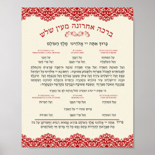 Affiche Bénédictions après la nourriture Brachah Achronah 