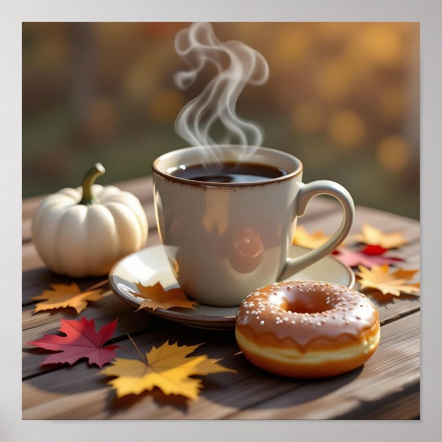 Affiche Bénédictions d'automne, café chaud et beignet (Devant)