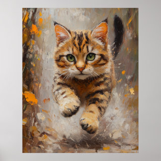 Affiche Bengal Cat Leaping Through Autumn Whispers