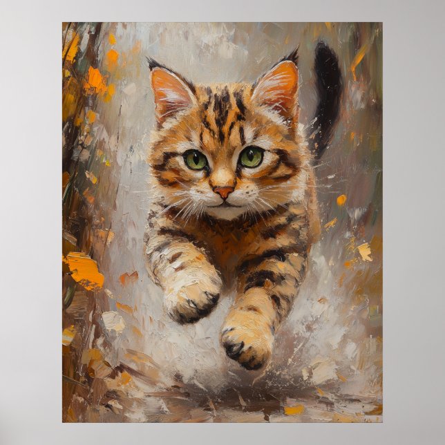 Affiche Bengal Cat Leaping Through Autumn Whispers (Devant)