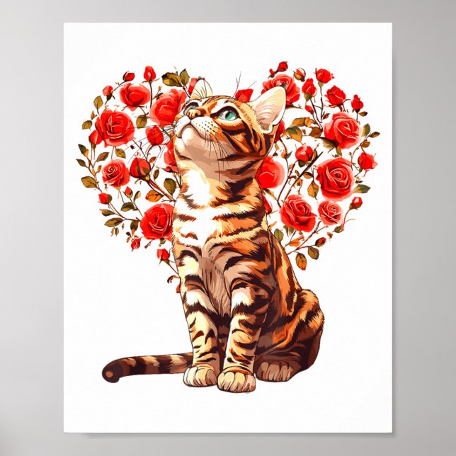 Affiche Bengal Cat Valentines Day Floral Heart Design For  (Devant)