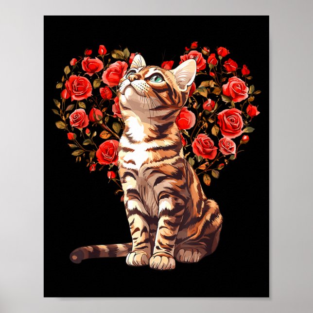Affiche Bengal Cat Valentines Day Floral Heart Design For  (Devant)
