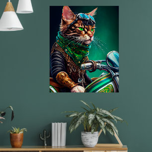Affiche Bengal Chat conduire vélo St. Patrick's Day
