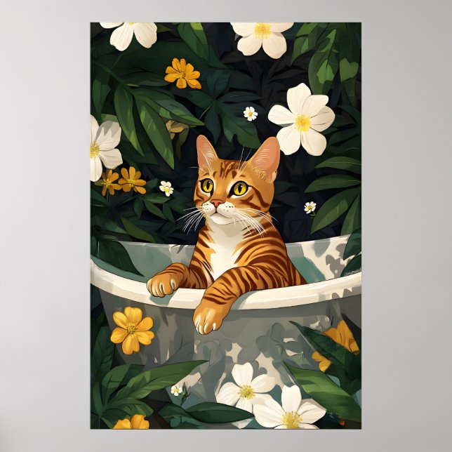 Affiche Bengal In Bathtub Poster, Funny Cat Poster, Bengal (Devant)