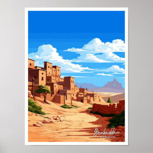 Affiche Benhaddau Maroc Illustration de voyage Vintage