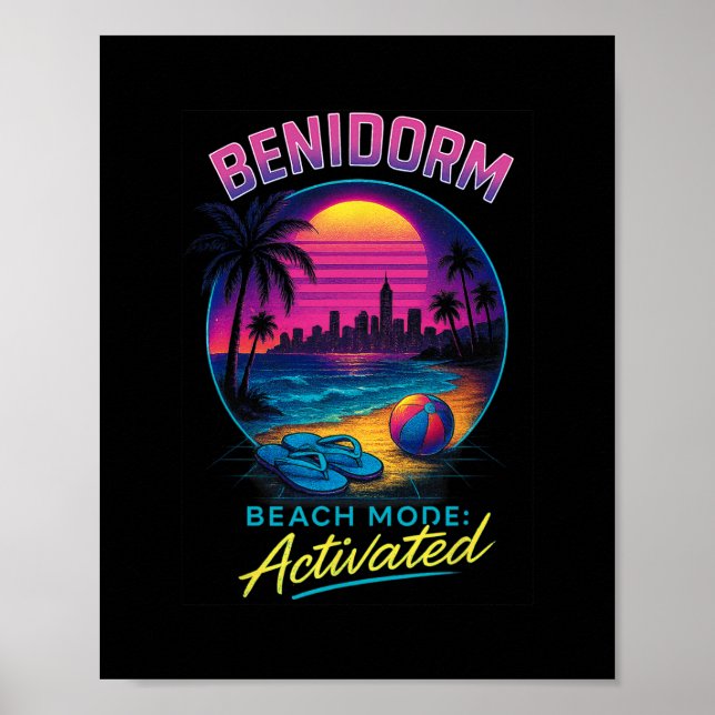 Affiche Benidorm Espagne Mode Plage Activé Vacances Rétro (Devant)