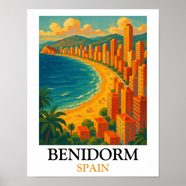 Affiche Benidorm Espagne Vacances d'Été Vintage (Devant)