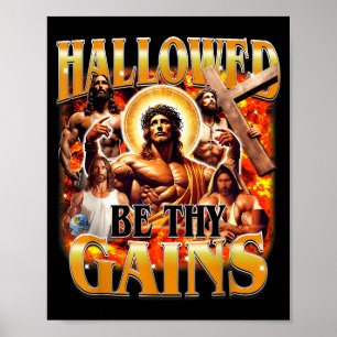Affiche Bénis Soient Tes Gains Vintage Drôle Gym Mème Jésu