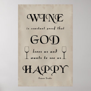 Affiche Benjamin Franklin Citation sur le vin