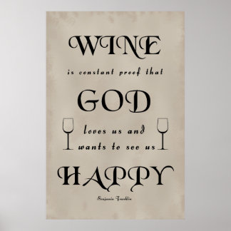 Affiche Benjamin Franklin Citation sur le vin