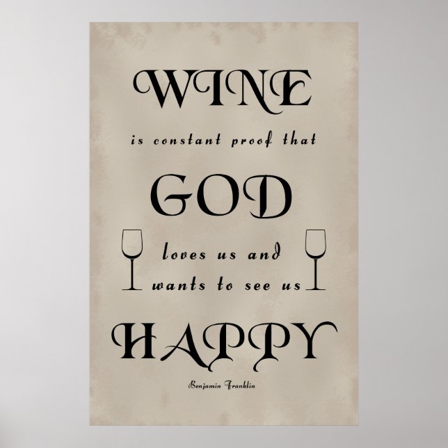 Affiche Benjamin Franklin Citation sur le vin (Devant)