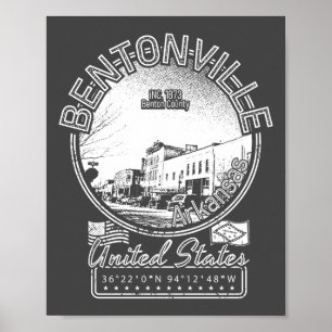 AFFICHE BENTONVILLE ARKANSAS - BENTONVILLE CARRÉ VINTAGE
