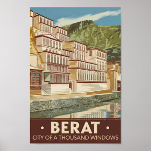 Affiche Berat Albanie Illustration Voyage Art Rétro