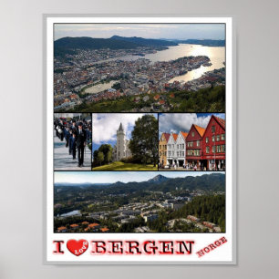 Affiche Bergen - Norge - I Love -