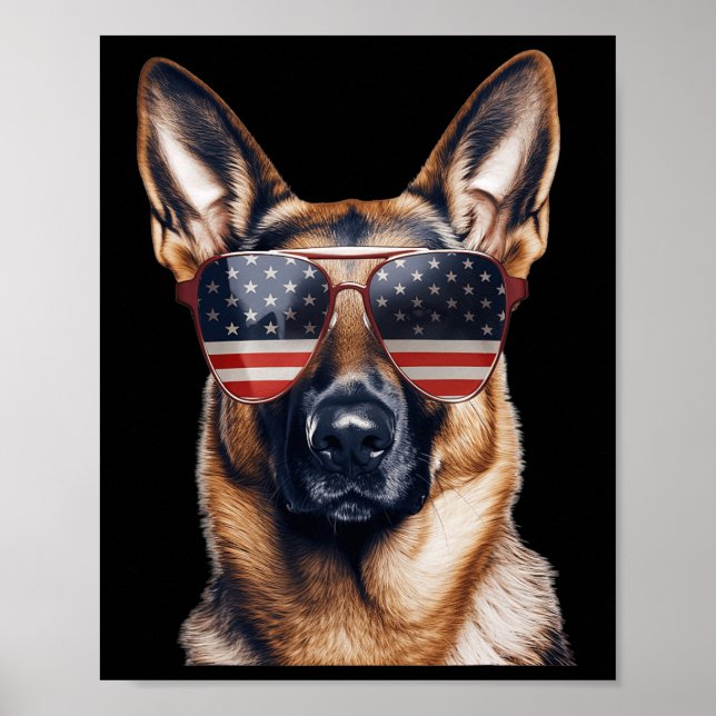 Affiche Berger Allemand Avec Drapeau Des États-Unis Fête D (Devant)