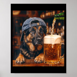 Affiche Berger Allemand Buvant De La Bière Mème De Chien D