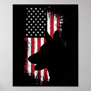 Affiche Berger Allemand Chemise Drapeau Américain Usa Patr