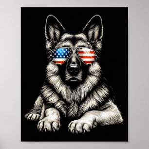 Affiche Berger Allemand Drapeau Américain Patriote