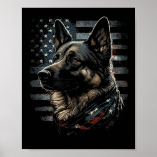 Affiche Berger Allemand Drapeau Usa Patriotique Berger All