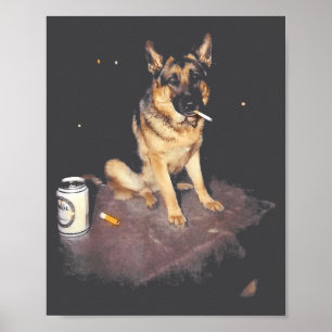Affiche Berger Allemand Fumant Mème Drôle Chien Fumant Cig