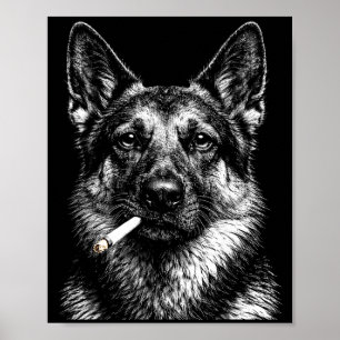 Affiche berger allemand fumant mème drôle de chien gangste