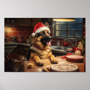 Affiche Berger Allemand Noël Cookies Fête Fête Fête