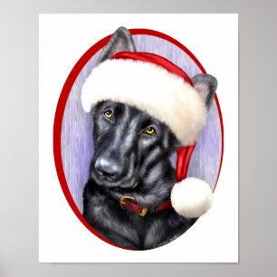 Affiche Berger allemand noir Noël Père Noël Pup