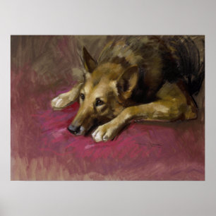 Affiche Berger allemand patient par Marino Lenci