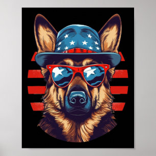 Affiche Berger Allemand Patriotique Chien Américain Quatri