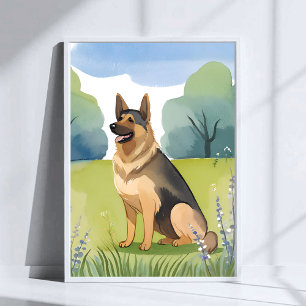 Affiche Berger Allemand Peinture Aquarelle de Chien