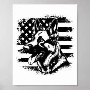 Affiche Berger Allemand Usa Drapeau Sungels Patriotique 4e