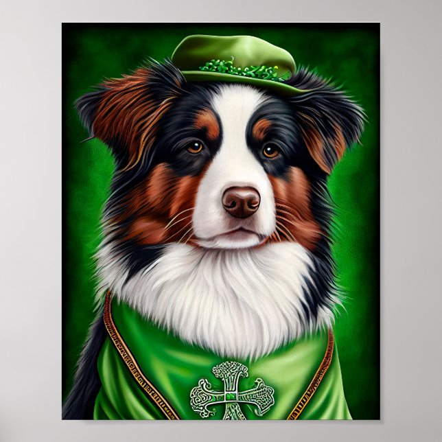 Affiche Berger Australien en tenue de la Saint-Patrick (Devant)