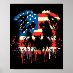 Affiche Berger Australien Paint Drip Américain Drapeau Usa