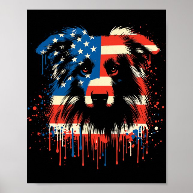 Affiche Berger Australien Paint Drip Américain Drapeau Usa (Devant)