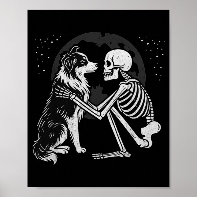 Affiche Berger Australien Squelette Lune Halloween Chien (Devant)