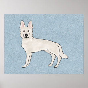 Affiche Berger Blanc Suisse Blanc GSD Chien de Dessin Anim