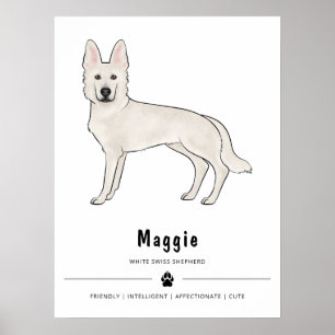Affiche Berger Blanc Suisse White GSD et texte personnalis