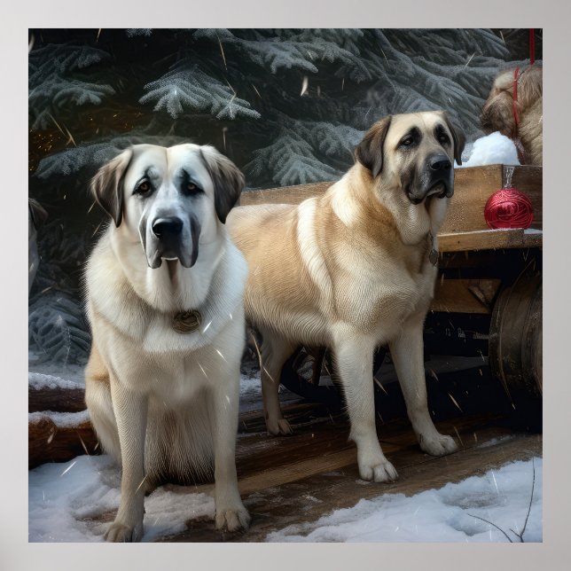 Affiche Berger d'Anatolie Traîneau enneigé Décor de Noël (Devant)