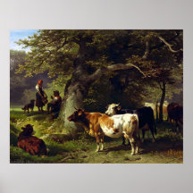 Berger et troupeau de vache à l'étang