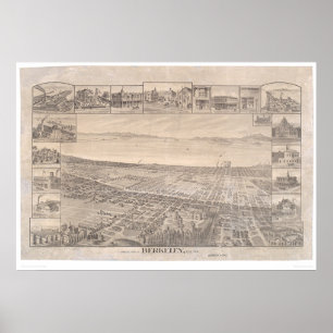 Affiche Berkeley, carte panoramique 1891 (0099A) de CA -