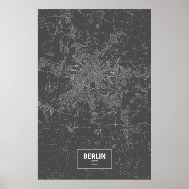 Affiche Berlin, Allemagne (blanc sur noir) (Devant)