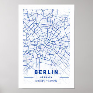 Affiche Berlin Allemagne City Plan bleu