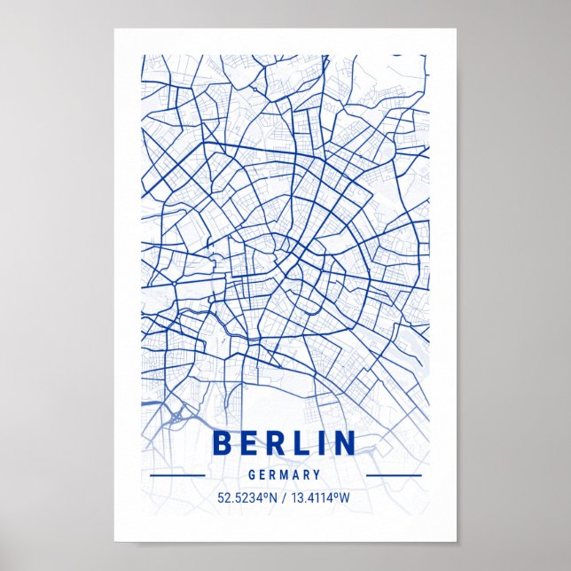 Affiche Berlin Allemagne City Plan bleu (Devant)