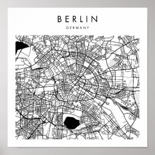 Affiche Berlin Allemagne Minimal Moderne Carte des rues