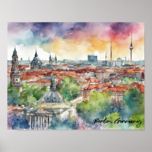Affiche Berlin Allemagne Toits Colorés Aquarelle