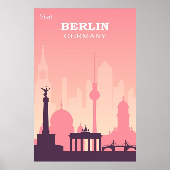 Affiche Berlin Allemagne Vintage voyage rose (Devant)